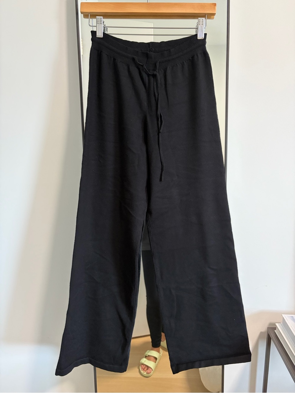 Active USA Everyday Wide-Leg Drawstring Knit Pants — Black